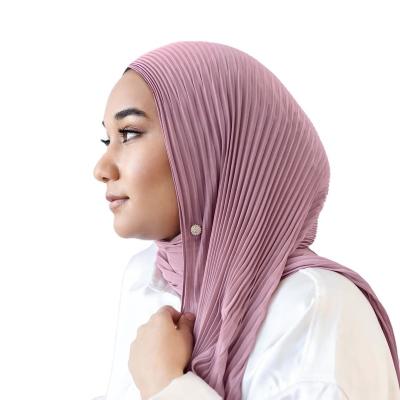 China Soft Touch Feeling IMAN custom logo For Muslim Women Premium Chiffon Pleated Khimar Hijab For Middle East For Malaysia  Crinkle Rose Chiffon Hijab for sale