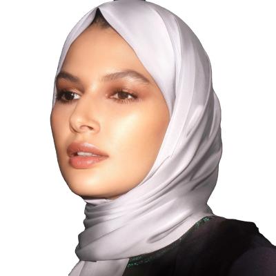 China Soft Touch Feeling IMAN Fashion customizable Platinum Satin scarf New popular style Hot sell in dubai Muslim Solid Plain Satin khimar Hijabs for sale