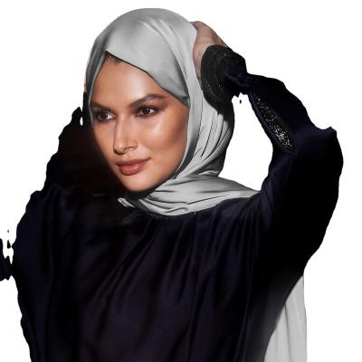 China Soft Touch Feeling IMAN Customized Logo silk Silver satin scarf khimar hijab Dubai Hot sell styles high quality shawl Silver scarf satin silk hijab for sale