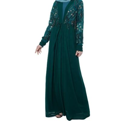 China Chiffon INS New Export Sequins Tassel Cardigan Muslim Long Sleeve Tunic Ethnic Muslim Women's Dress Islamic Long Dress Summer for sale