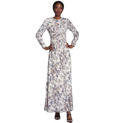 China Breathable Muslim Printed Dress Cross Front Tie A-Line Long Dress for sale