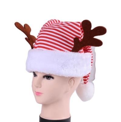 China Headwear Factory Wholesale Promotions Customized Christmas Santa Hat With Antlers Stripes for sale