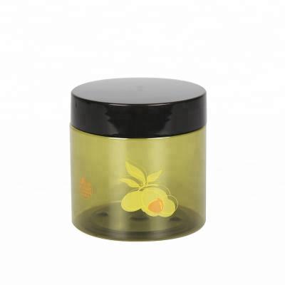 China 200ml Natural Luxury Green PET Empty Plastic Jar Cosmetic Cream Container With Screw Cap for sale