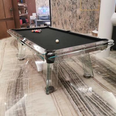 China Leather Designer's Latest Design Full Tempered Glass Table Legs Billiard Table Legs Billiard Villa Living Room Futuristic Billiards for sale