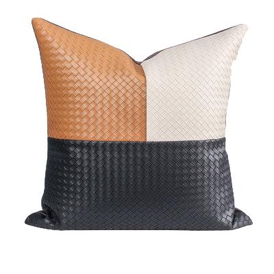 China Modern Bohemian Decorative Square Pillow Case Anti-Static And Lumbar Leather Patchwork Pillow Cover Faux Pillowcase From Pillow Supplier for sale