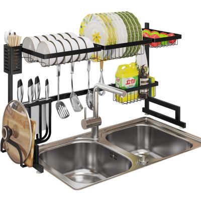 China Sustainable Standing Type Kitchen Sink Storage Kitchen Black Stainless Steel Telescopic Rack for sale