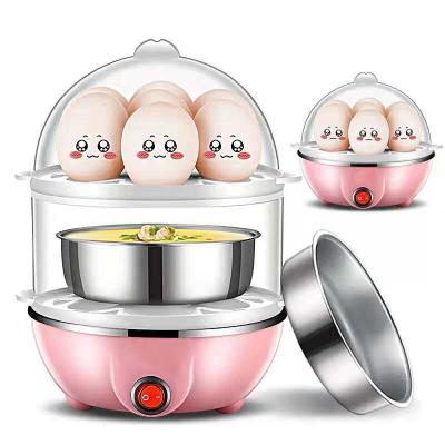 China Multifunctional Hotel Power-Up Safe Egg Steamer, Double Layer Mini Travel Automatic Electric Egg Cooker for sale