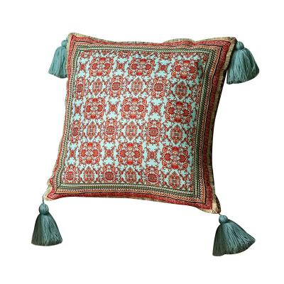 China Ethnic Style Tassel Embroidered Pillow Cover Sofa Waist Pillow Square Printed Lace Embroidered Cushion Cover for sale