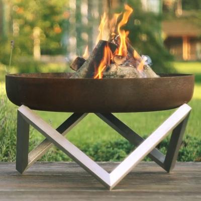 China Diameter Stocked 700 Mm Brazier Corten Wood Burning Steel Fire Bowl With Stainless Steel Rack for sale