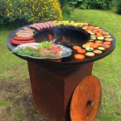 China Adjustable Height Customized Outdoor Fire Pit Furniture Corten Steel Garden Metal Wood Burning Fire Pit Barbecue Grill Bbq for sale