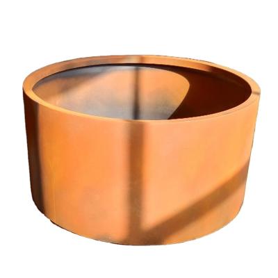 China Rustic Round Antique Style Corten Steel Flower Pot Garden Raised Bed Planter Box for sale