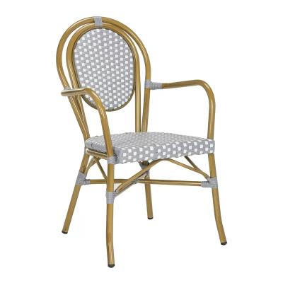 China Modern Outdoor Commercial Metal PE Rattan Hotel Garden Furniture French Bistros Chair Wicker Rattan Dining Chair for sale