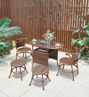 China Durable high quality tempered glass furniture wholesale rattan wicker table and chairs for sale