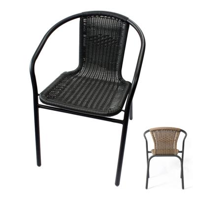 China Wholesale Price Comfortable Cafe Leisure Chair Stacking Chairs With Arms Steel Frame Rattan Chair for sale