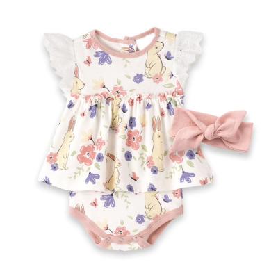 China New Cute Spandex/Organic Cotton Baby Easter Outfit Romper With Ruffle Bodice Baby Bunnies Romper Baby for sale