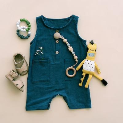 China 2022 New Babe Basics Linen Baby Romper Summer Crop Navy Baby Boy Blue Baby Romper Line for sale