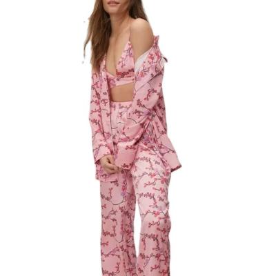 China Wholesale New QUICK DRY Custom Sleepwear Recycled Floral Chemise And Panties 3 Piece Pajama Set Pajamas Set Women for sale