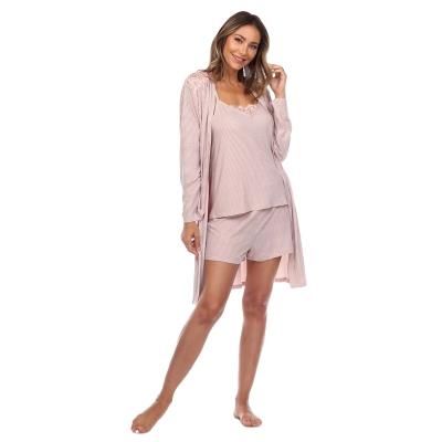 China New Wholesale High Quality QUICK DRY New Striped Sleepwear Women 3 Piece Pajama Set And Robe Set for sale