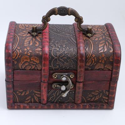 China Europe Jewelry Storage Box Decorative Vintage Floral Embossed Wooden Treasure Chest for sale