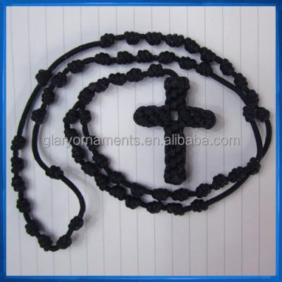 China Black knotted yarn rosary necklace, rope cord rosary for sale