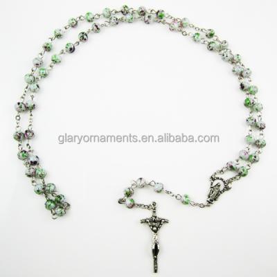 China Flower Pattern Glass Beads Rosary Necklace Rosario Glass Santo for sale