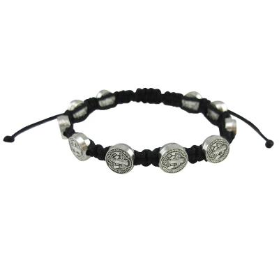 China ALLOY Saint St Benedict Medal on Adjustable Rope Bracelet for sale