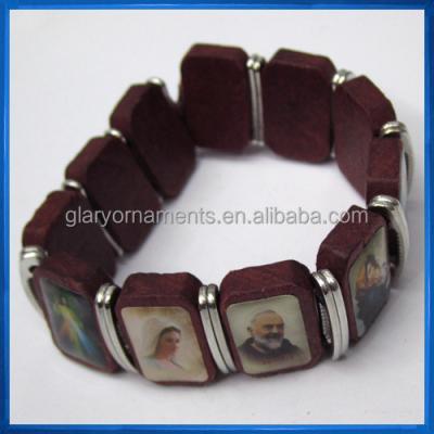 China Wooden saint wooden devotional bracelet, stretch bracelet, icon bracelet for sale