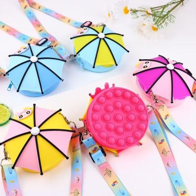 China Waterproof 2023 summer Umbrella pattern Fashion mini kids fidget Cute Silicone pop  toy purse with strap for little girl for sale