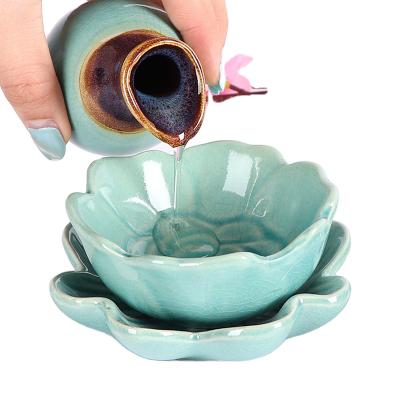 China Eco-friendly Flower Shape Colored Cracked Ice Glaze Ceramic Essential Oil Bowl / Take Care / Stand For Beauty Salon Or Home Beauty for sale