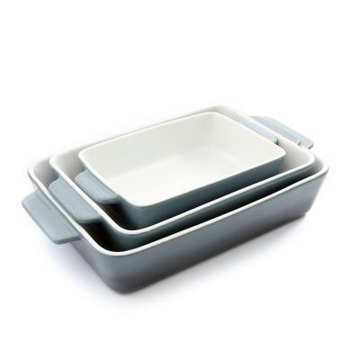 China New Durable Custom Large Rectangular Casserole Dish Ceramic Lasagna Pans For Kitchen Baking Tray Set for sale