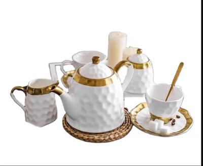 China White Gold Viable Nordic Stoneware Style Porcelain Coffee Cup And Saucer Set Creative Afternoon Tea Set for sale