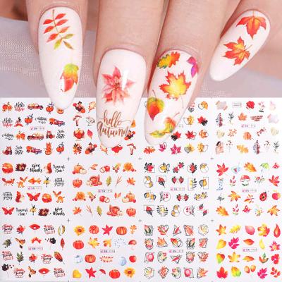 China Free Shipping Eco-friendly Material Nail Art Stickers Autumn Leaves Fall Water Decals Thanksgiving Maple Leaf Pumpkin Water Transfer Nail Decals for sale