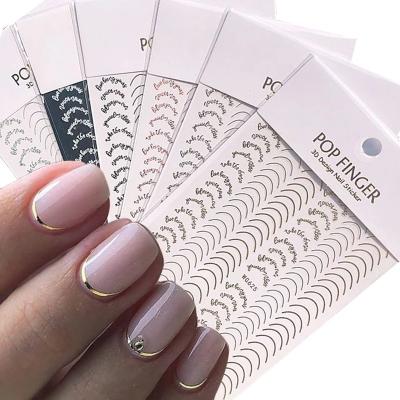 China FREE SHIPPING Plastic Rose Gold Silver Striping Tape Nail Sticker Laser Stripe French Lines Corrugated 3D Geometry Sticker For Nails for sale