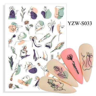 China FREE SHIPPING Self Adhesive Abstract 3D Plastic Rose Flower Nail Decals Lady Face Nail Art Graffiti Fun Stickers for sale