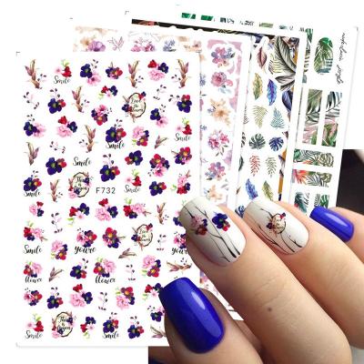 China Free Shipping Eco-friendly Material Japanese Nail Art Accessories Colorful Spring Summer Floral Leaf Flowers Nail Stickers for sale