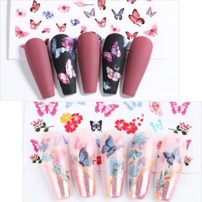 China Eco-friendly Material Free Shipping Self Adhesive Nail Decals 3D Spring Theme Mixed Design Colorful Gitter Flowers Butterfly Nail Stickers for sale