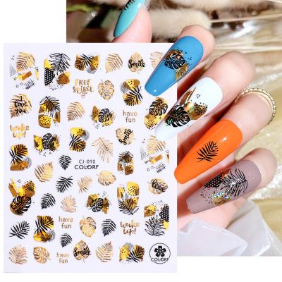 China Eco-Friendly Material Free Shipping Gold Laser Black Holographic Flower Thanksgiving Sheet Adhesive Nail Stickers Nail Stickers Nail Art for sale