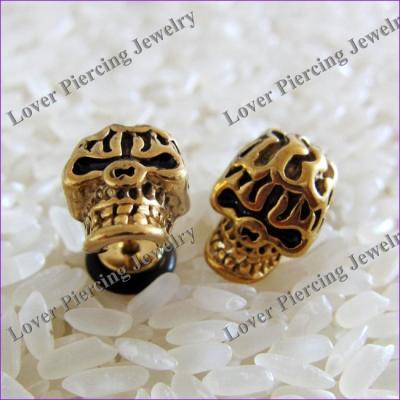 China [AS-466] CLASSIC Skull Design Gold Anodized Stainless Steel Ear Plug Fake Body Piercing Jewelry for sale