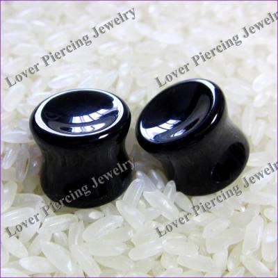 China Popular CLASSIC [SE-C131] Ear Plug Piercing Concave Stone Black Obsidian Plugs Body Jewelry for sale