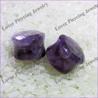 China [SE-F011] Faceted Amethyst Stone Ear Plugs Ear Gauges Tunnels Plugs for sale