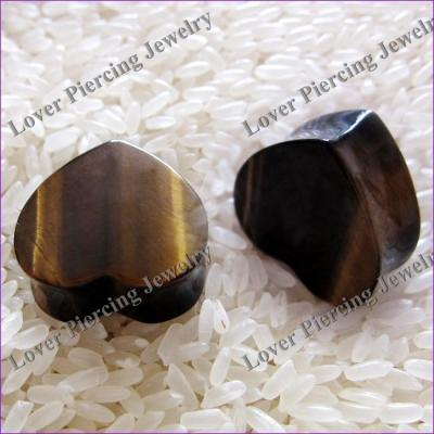 China CLASSIC [SE-FP051] factory wholesale yellow Tiger Eye Stone Heart Ear plugs body jewelry for sale