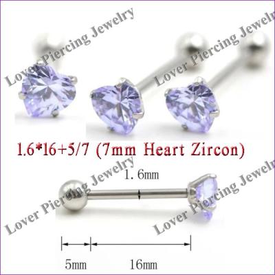 China CLASSIC [SS-B760] 316L Stainless Steel Heart Tongue Piercing Straight Barbells for sale