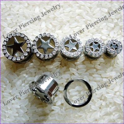 China CLASSIC [SS-F060] With High Polish Gems Star Design Stainless Steel Flesh Custom Tunnel Plugs for sale