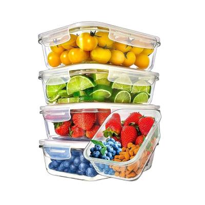 China Airtight High Quality Microwavable Heat Resistant Compartment Borosilicate Glass Meal Prep Containers for sale