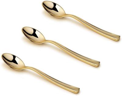 China Disposable Plastic Gold Disposable Mini Testing Spoons, Great for Desserts, Ice Cream, Sampling, or Appetizers, Posh Arrangement for sale