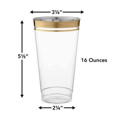 China 100 Eco-Friendly 16 Ounce Premium Gold Double Plastic Clear Plastic Gold Rim Cups Love Disposable Wedding Party Cups Stylish Cups With for sale