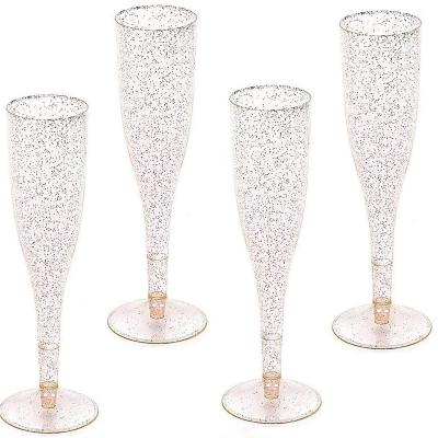 China Modern Gold Glitter Plastic Classic Take Care Glass Like Champagne Wedding Parties Toasting Flutes (1 Box = Qty 30) for sale