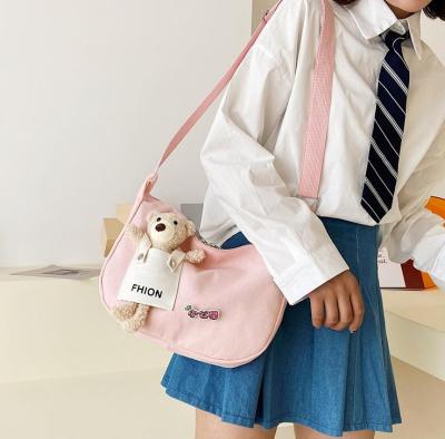 China 100% eco-friendly cute bear girl canvas bags 2021 summer new Japanese simple large-capacity shoulder bag student cross-body bag for sale