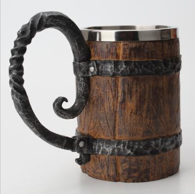 China Simulation Viable Barrel Beer Mug Creative Double Barrel Beer Mug Personality Office Resin Stainless Steel Coating Drinks Mug for sale