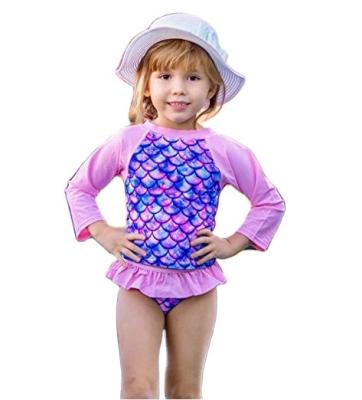 China 2023 New Arrivals Little Girl Long Sleeve Swimsuits Mermaid Floral Print Swimsuit Beach Wear Plus Size Swimwear for sale